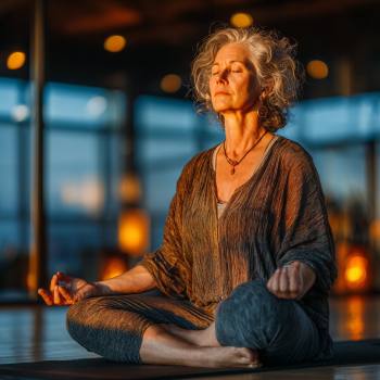 Група людей похилого віку займається йогою